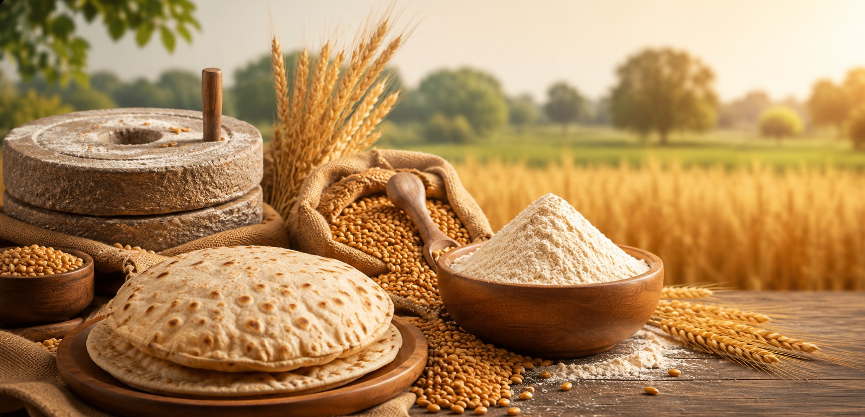 Traditional stone-ground bread with wheat